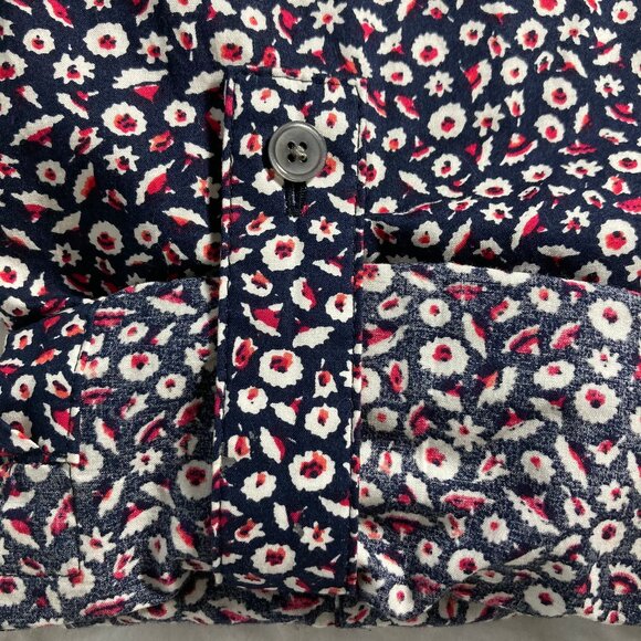 Talbots Cotton Button-Down Shirt LS Ditsy Floral Blue Red White Roll Sleeves, 12 - Picture 8 of 8